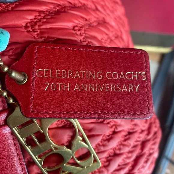 70th Anniversary Coach Festive Red Chevron Nylon Quilted Satchel Vday or Holiday - Picture 4 of 10